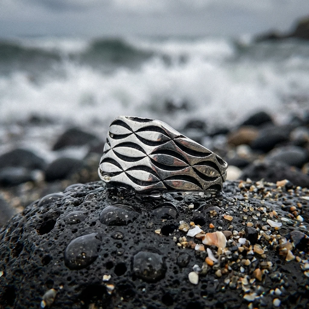 Geometrik Baklava Desenli Modern Erkek Yüzüğü