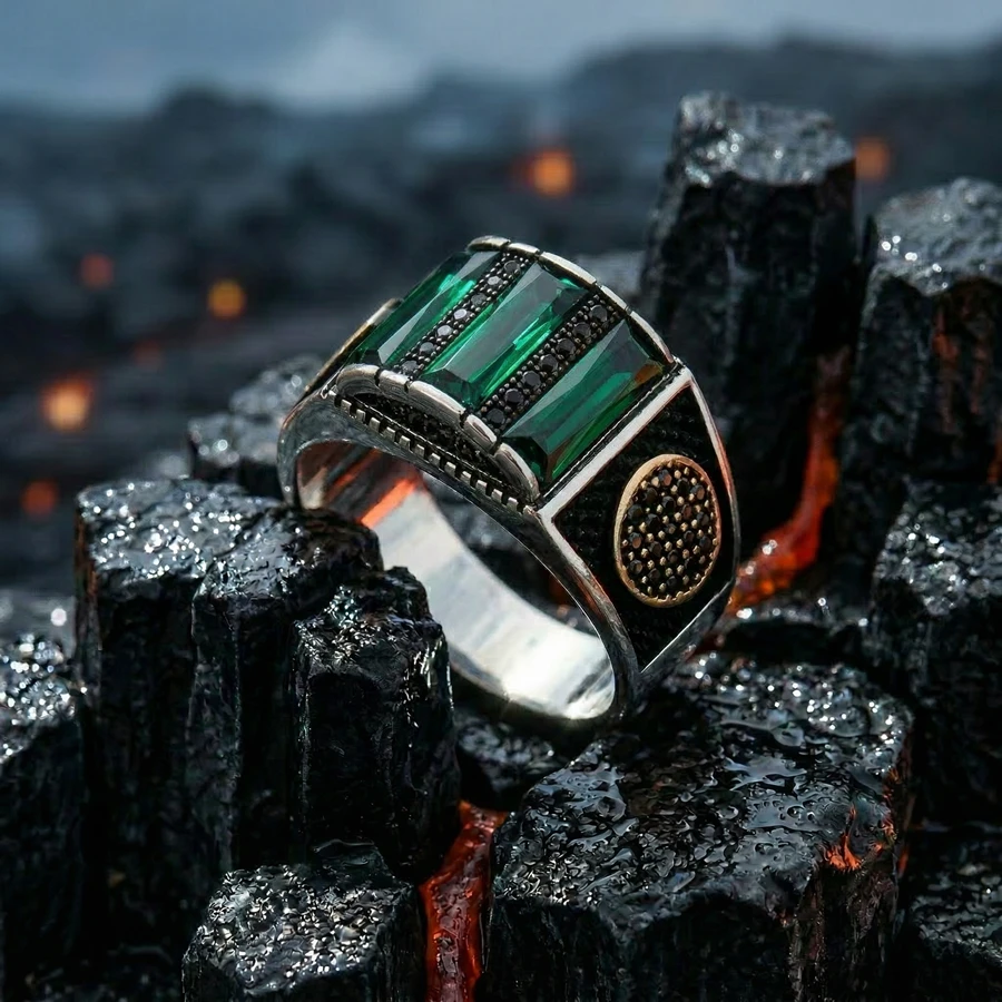 Üçlü Baget Taşlı Gümüş Yüzük