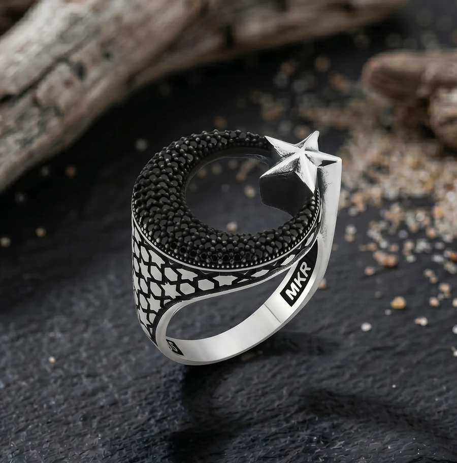 Vatan Yadigar Gümüş Ay-Yıldız Erkek Yüzüğü