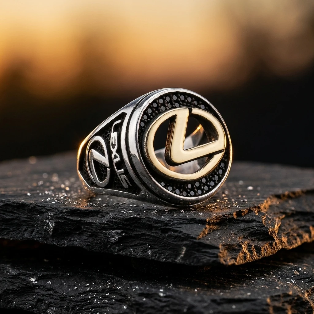 Lexus Logolu ve Siyah Mikro Taşlı Erkek Yüzüğü ürün görseli