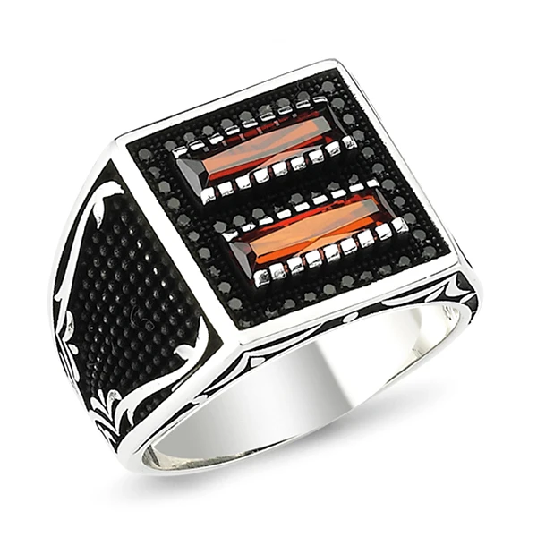 Kare Kasa Baget Tasarım Mikro Taş Gümüş Yüzük