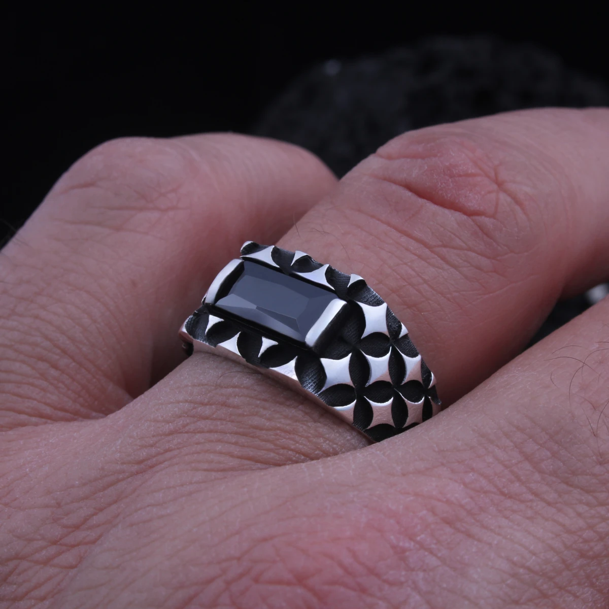 Baget Taş Yıldız Tasarım Gümüş Yüzük