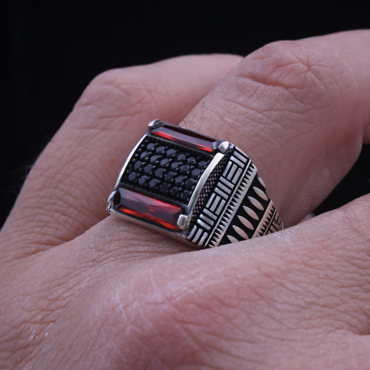 Baget ve Mikro Taş Maori Tasarım Gümüş Yüzük