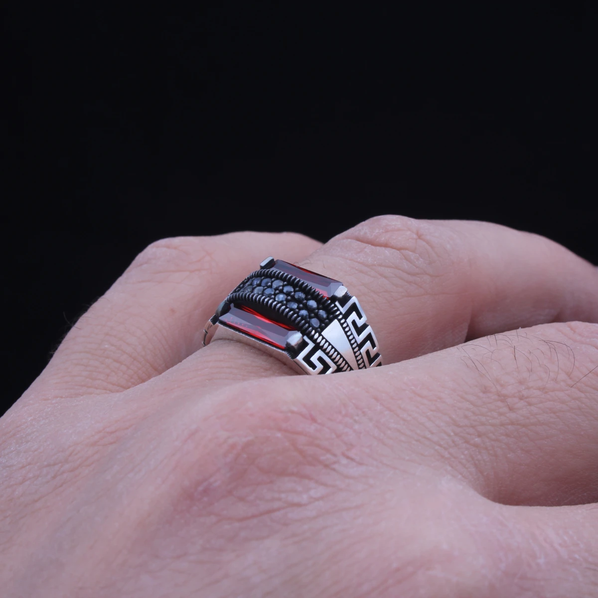 Baget Taşlı Grek Desenli Yüzük