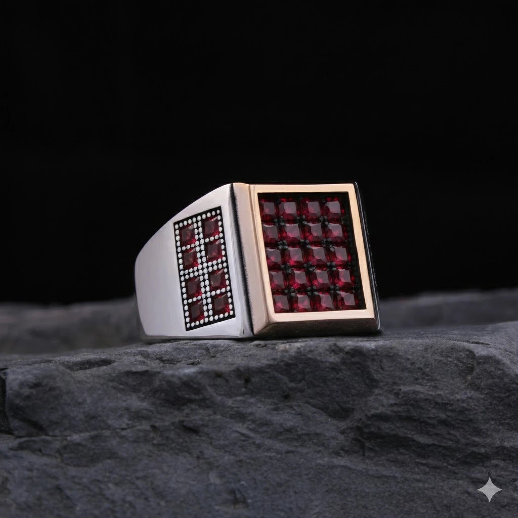 Kare Kasa Mikro Taş Tasarım Gümüş