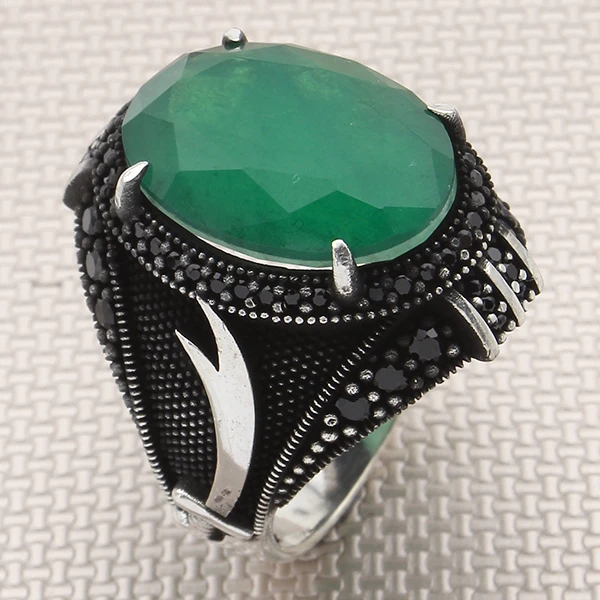 Oval Doğal Paraiba Zülfikar Kılıcı Tasarım Mikro Taş Gümüş Yüzük