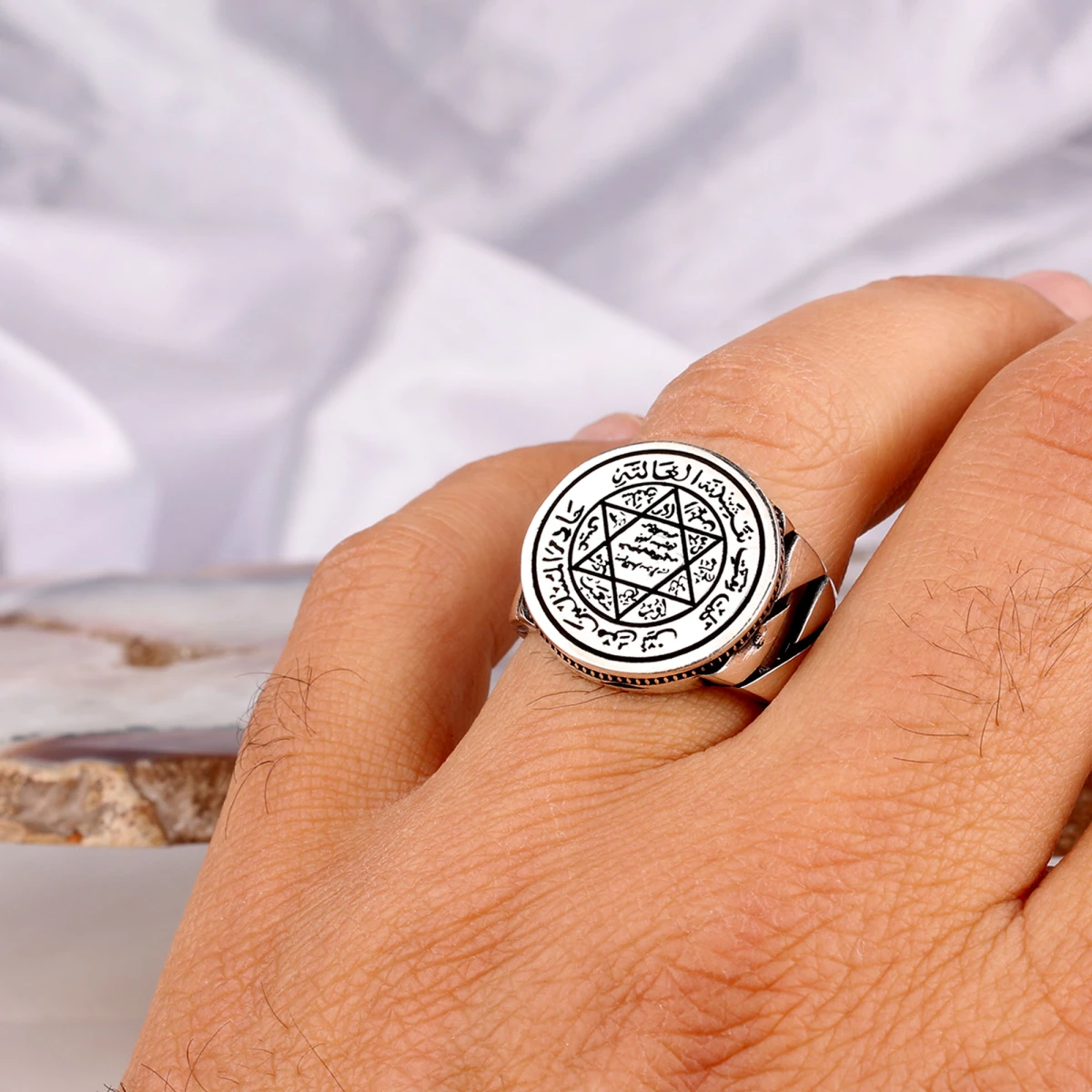 Mührü Süleyman Tasarım Gümüş Erkek Yüzüğü