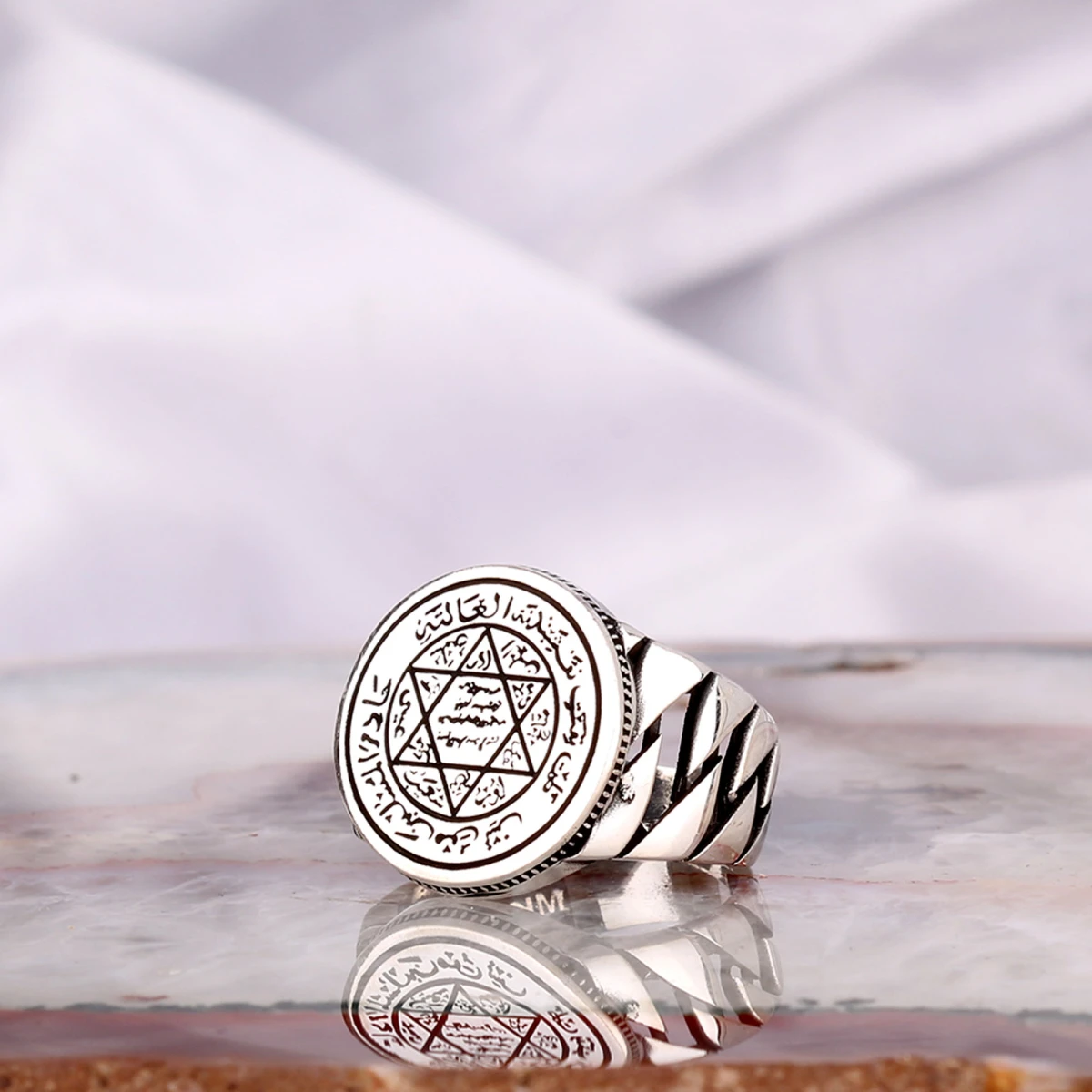 Mührü Süleyman Tasarım Gümüş Erkek Yüzüğü