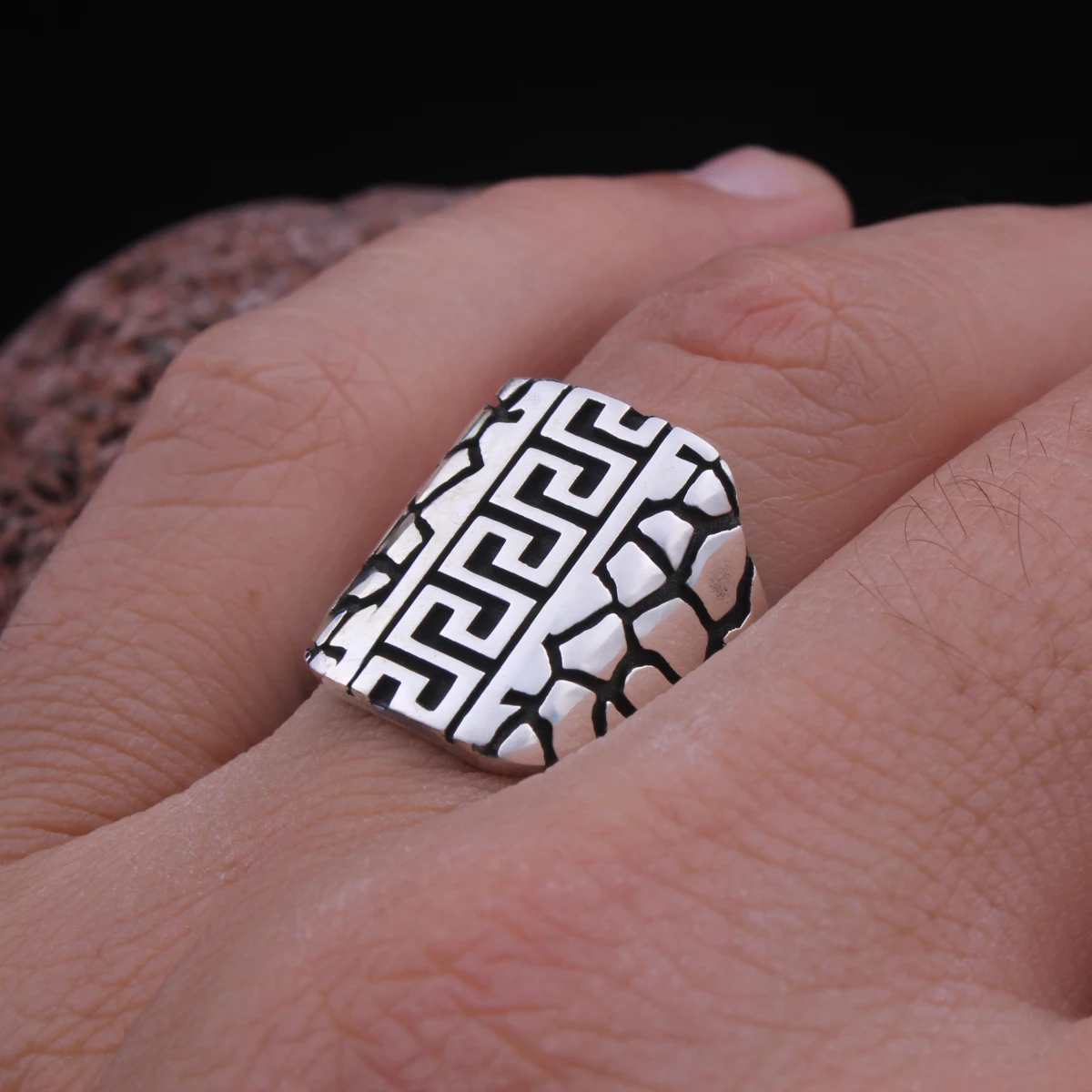 Greek Tasarım Gümüş Erkek Yüzüğü