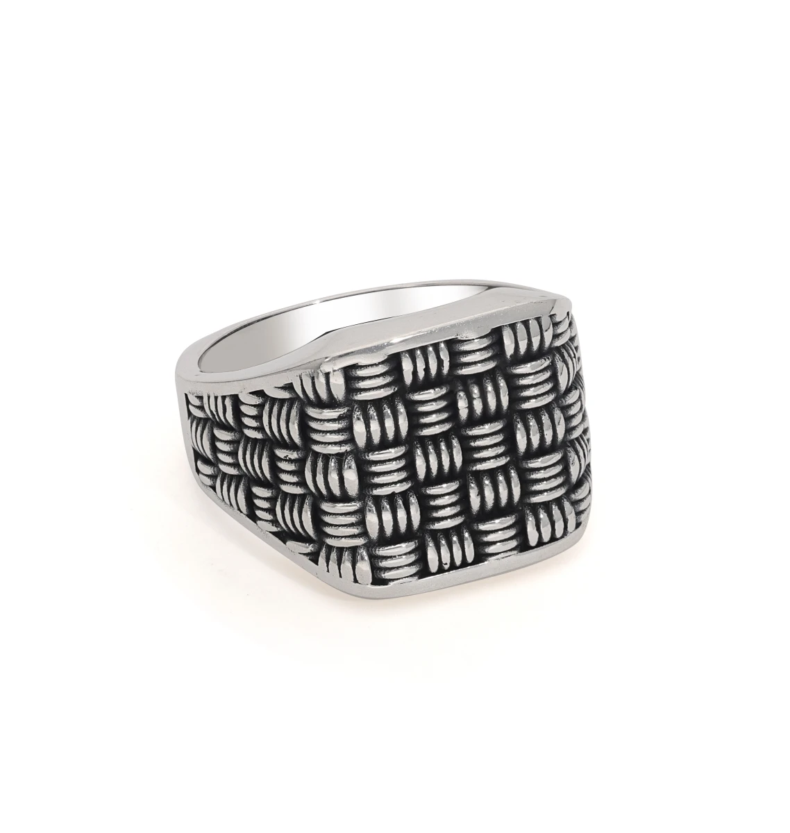 Tamamı Hasır Örgü Desenli Erkek Yüzüğü