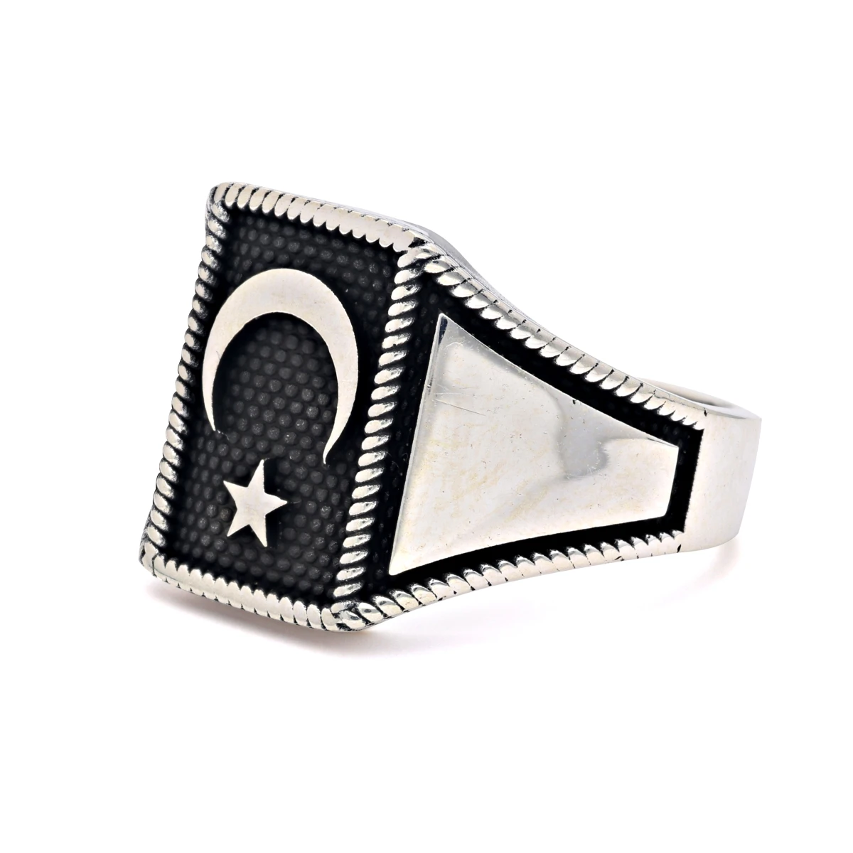 Modern Kare Form Ay Yıldızlı Erkek Yüzüğü