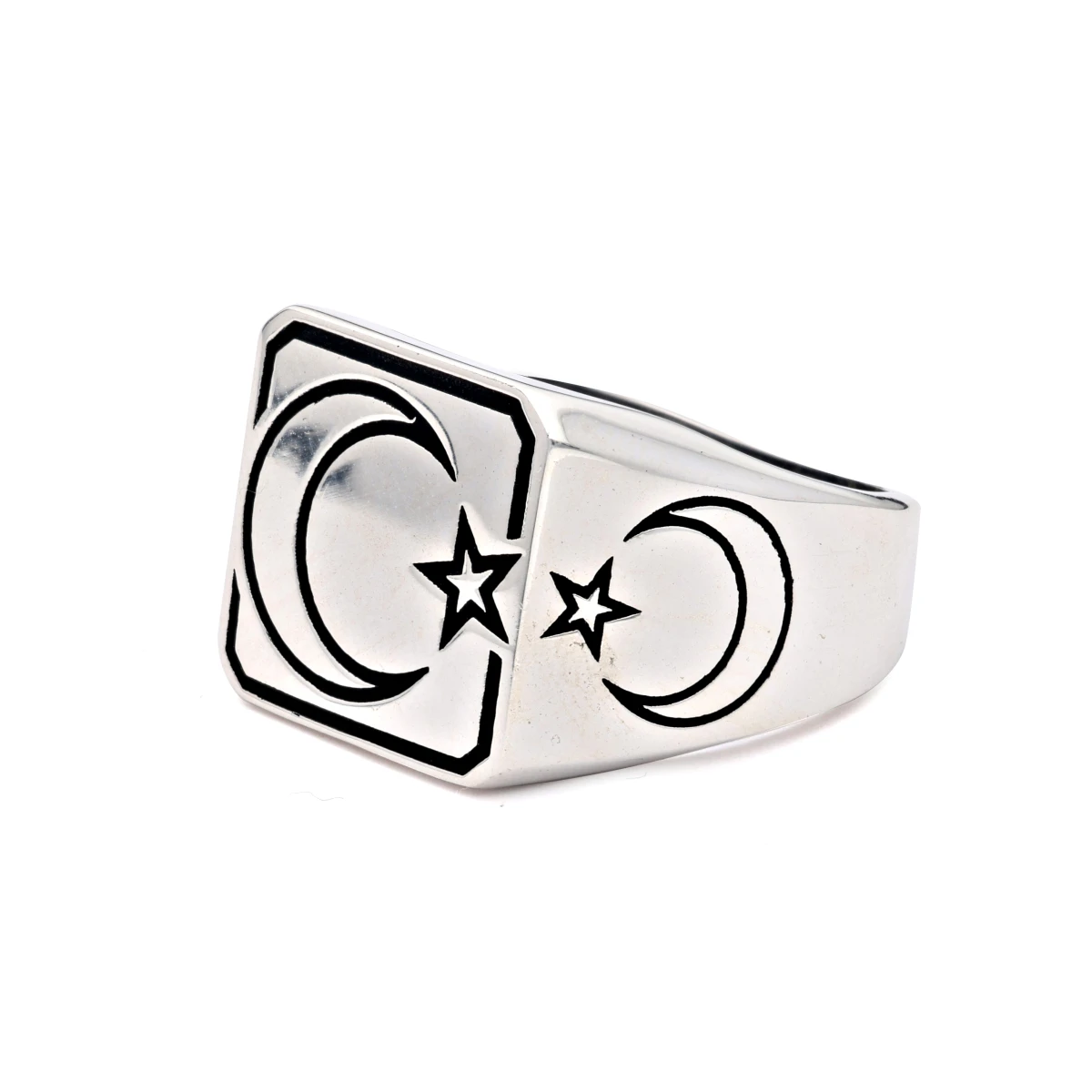 Minimalist Ay Yıldız Motifli Erkek Yüzüğü
