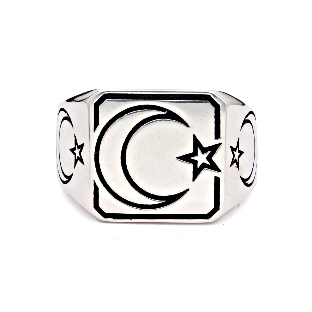 Minimalist Ay Yıldız Motifli Erkek Yüzüğü