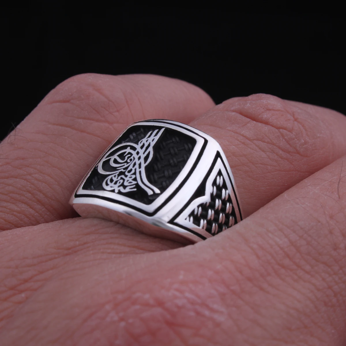 Osmanlı Tuğra Tasarım Gümüş Erkek Yüzüğü