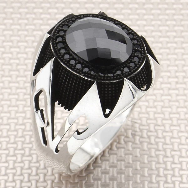 Oval Firuze Tasarım Mikro Taş Gümüş Erkek Yüzüğü