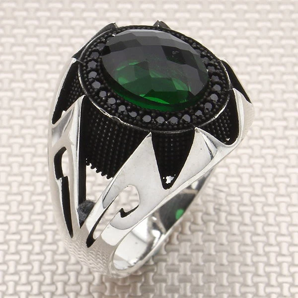 Oval Firuze Tasarım Mikro Taş Gümüş Erkek Yüzüğü