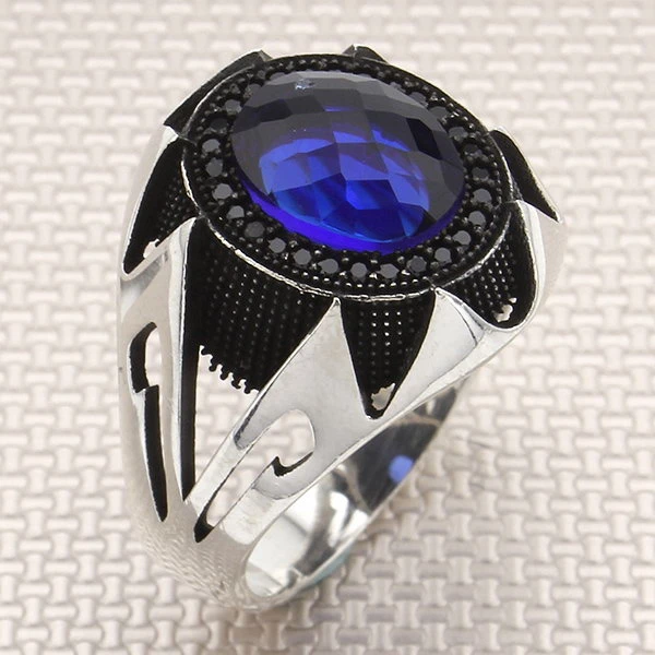 Oval Firuze Tasarım Mikro Taş Gümüş Erkek Yüzüğü