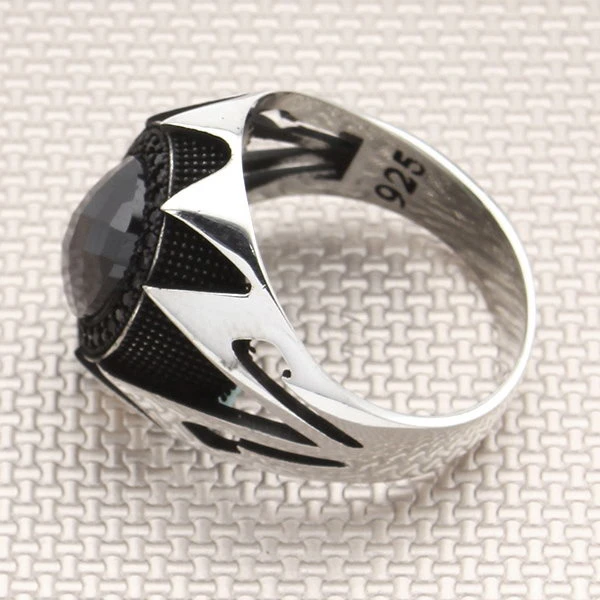 Oval Firuze Tasarım Mikro Taş Gümüş Erkek Yüzüğü