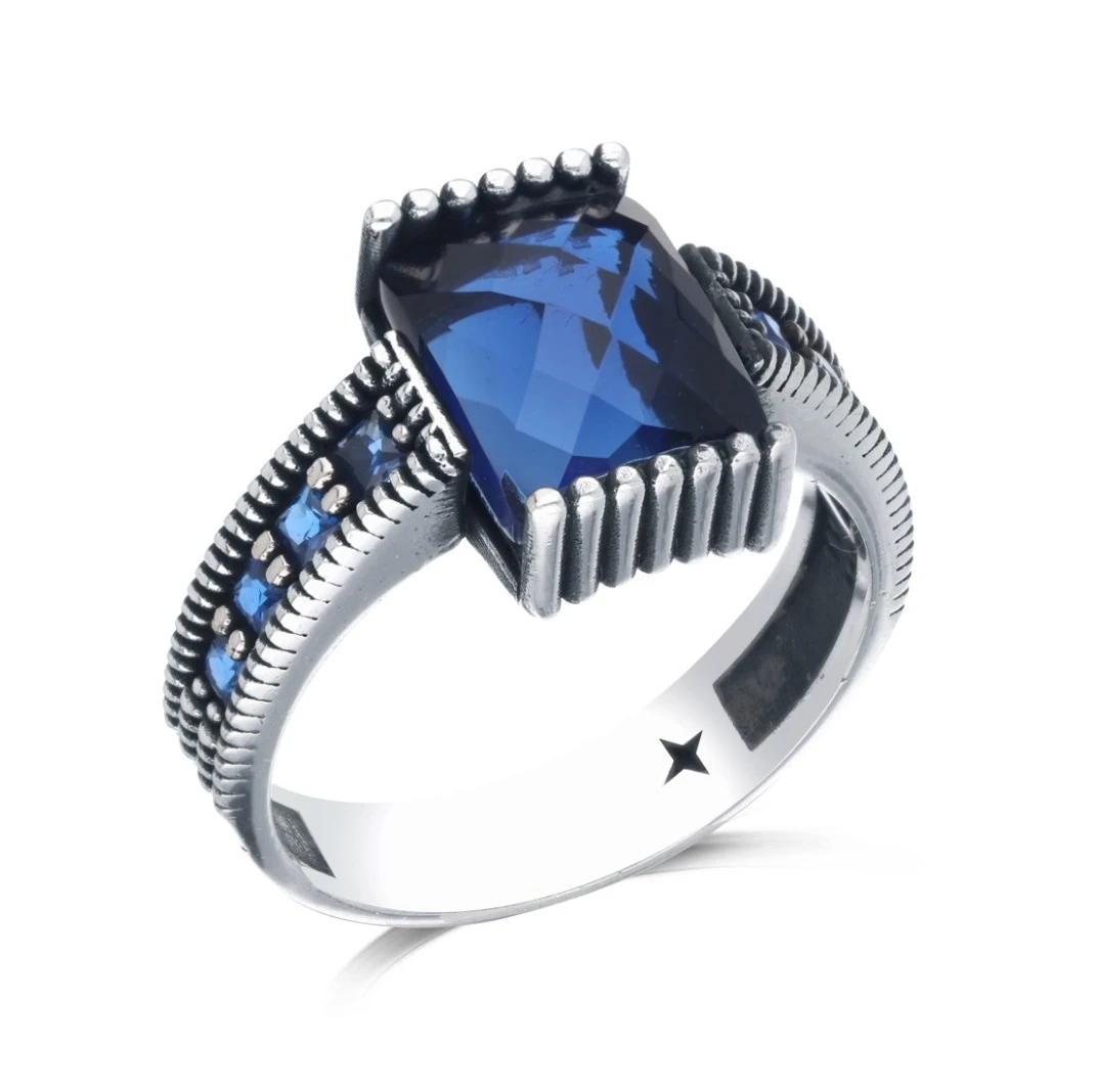 Safir Mavisi Taşlı Erkek Yüzük