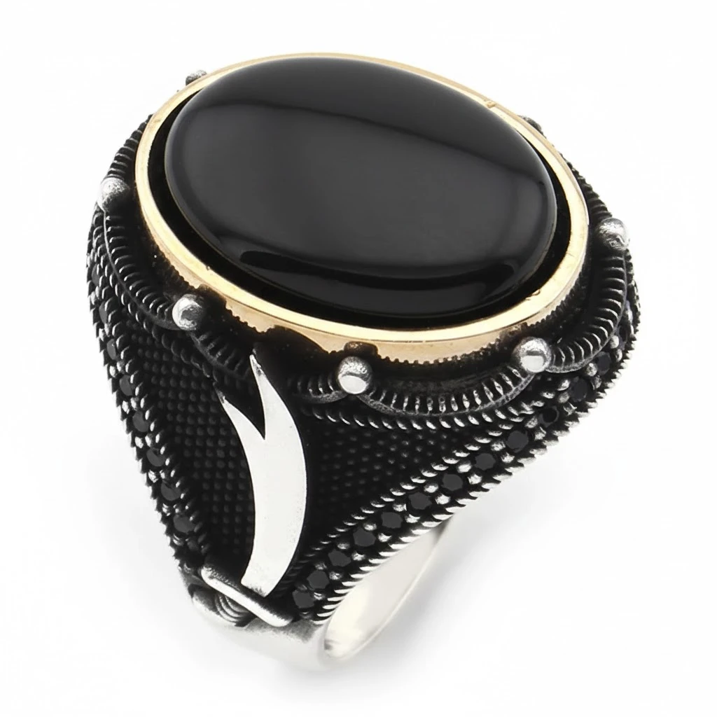 Oval Kapüşon Kızıl Akik Taşlı Zülfikar Sembollü Mühür Erkek Yüzük