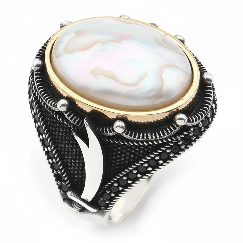 Oval Kapüşon Kızıl Akik Taşlı Zülfikar Sembollü Mühür Erkek Yüzük