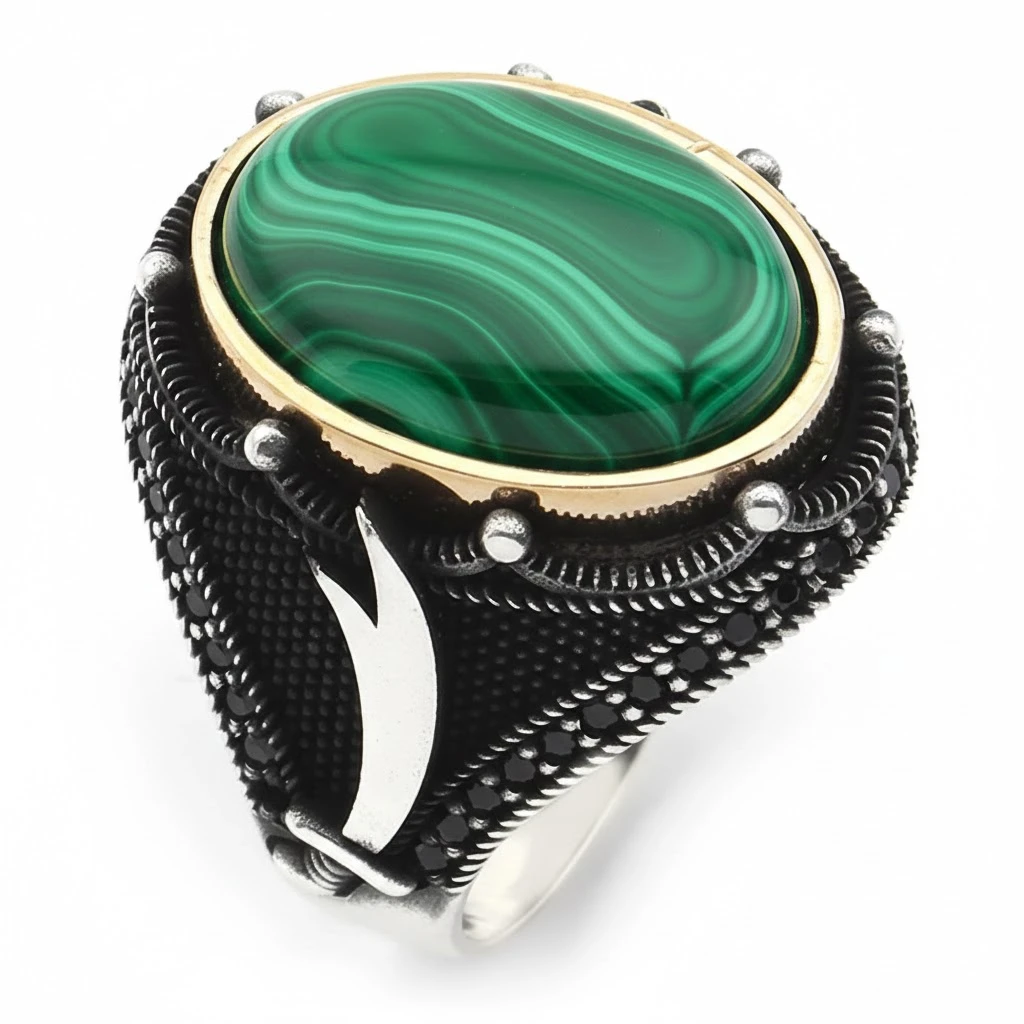 Oval Kapüşon Kızıl Akik Taşlı Zülfikar Sembollü Mühür Erkek Yüzük