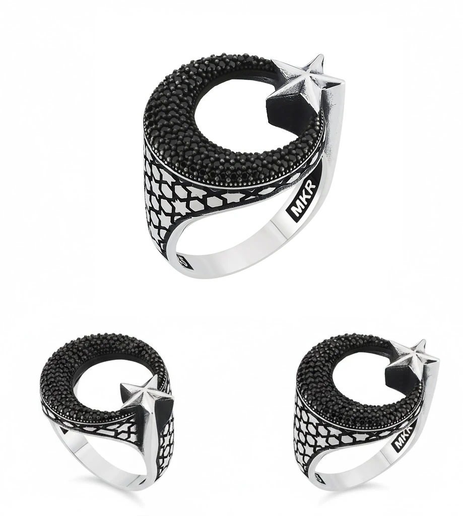 Vatan Yadigar Gümüş Ay-Yıldız Erkek Yüzüğü