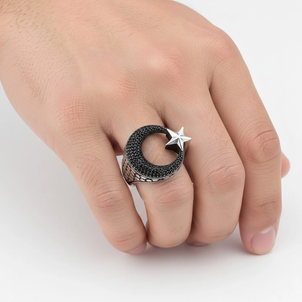Vatan Yadigar Gümüş Ay-Yıldız Erkek Yüzüğü