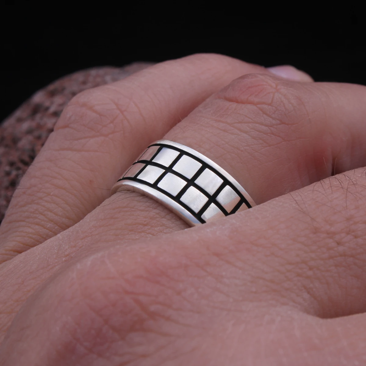 Çizgisel Tasarım Alyans Gümüş Erkek Yüzüğü