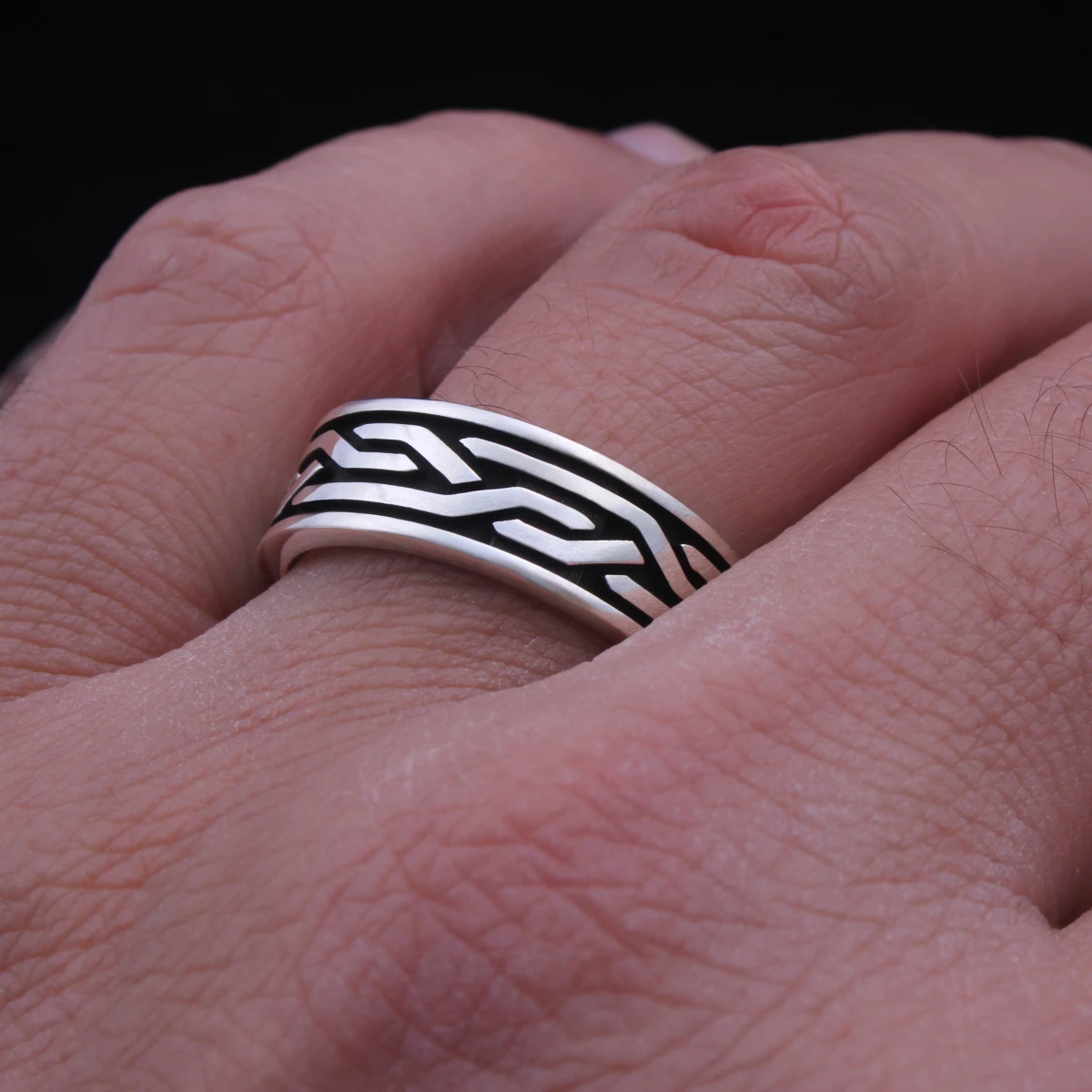 Örgü Tasarım Alyans Gümüş Erkek Yüzüğü