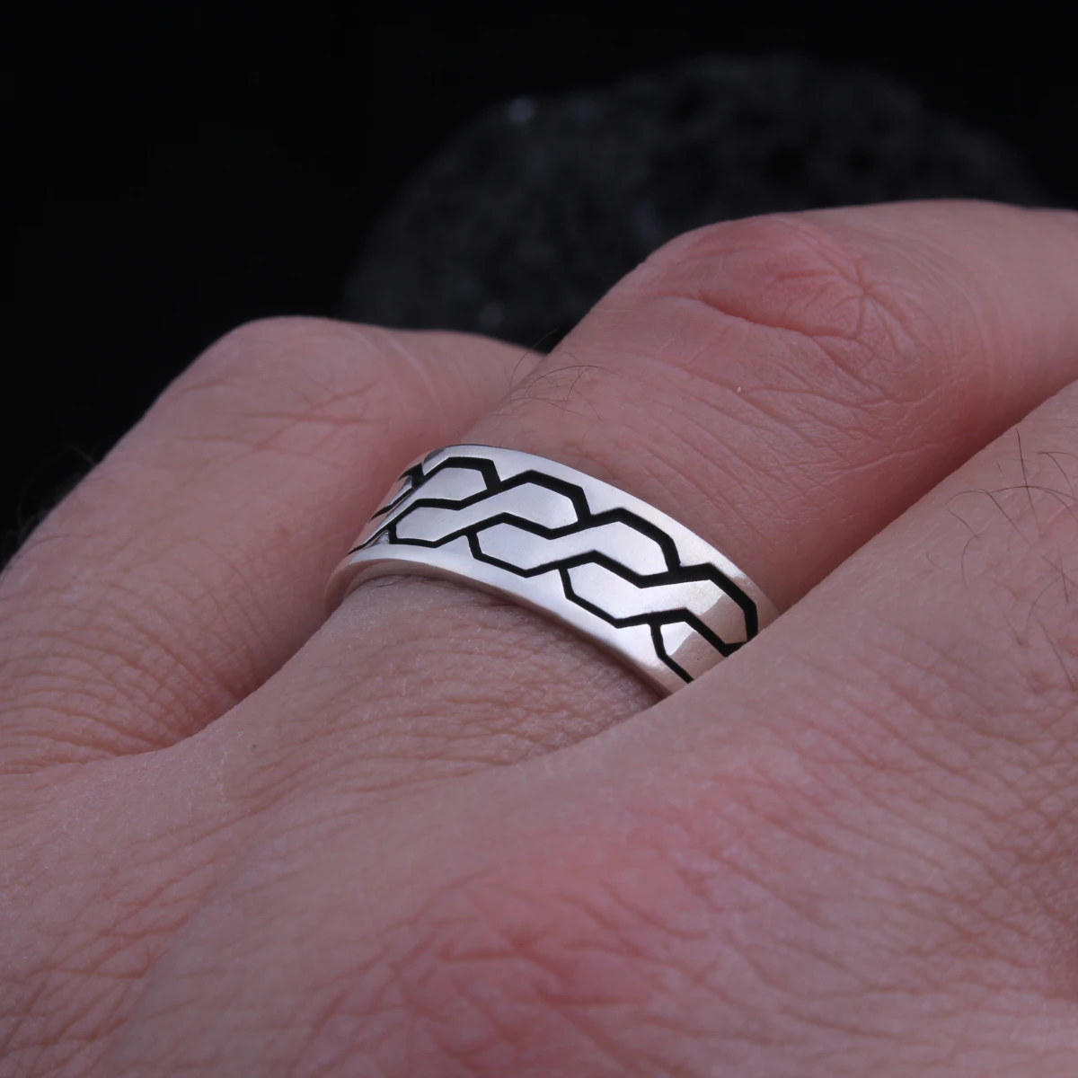 Örgü Tasarım Alyans Gümüş Erkek Yüzüğü