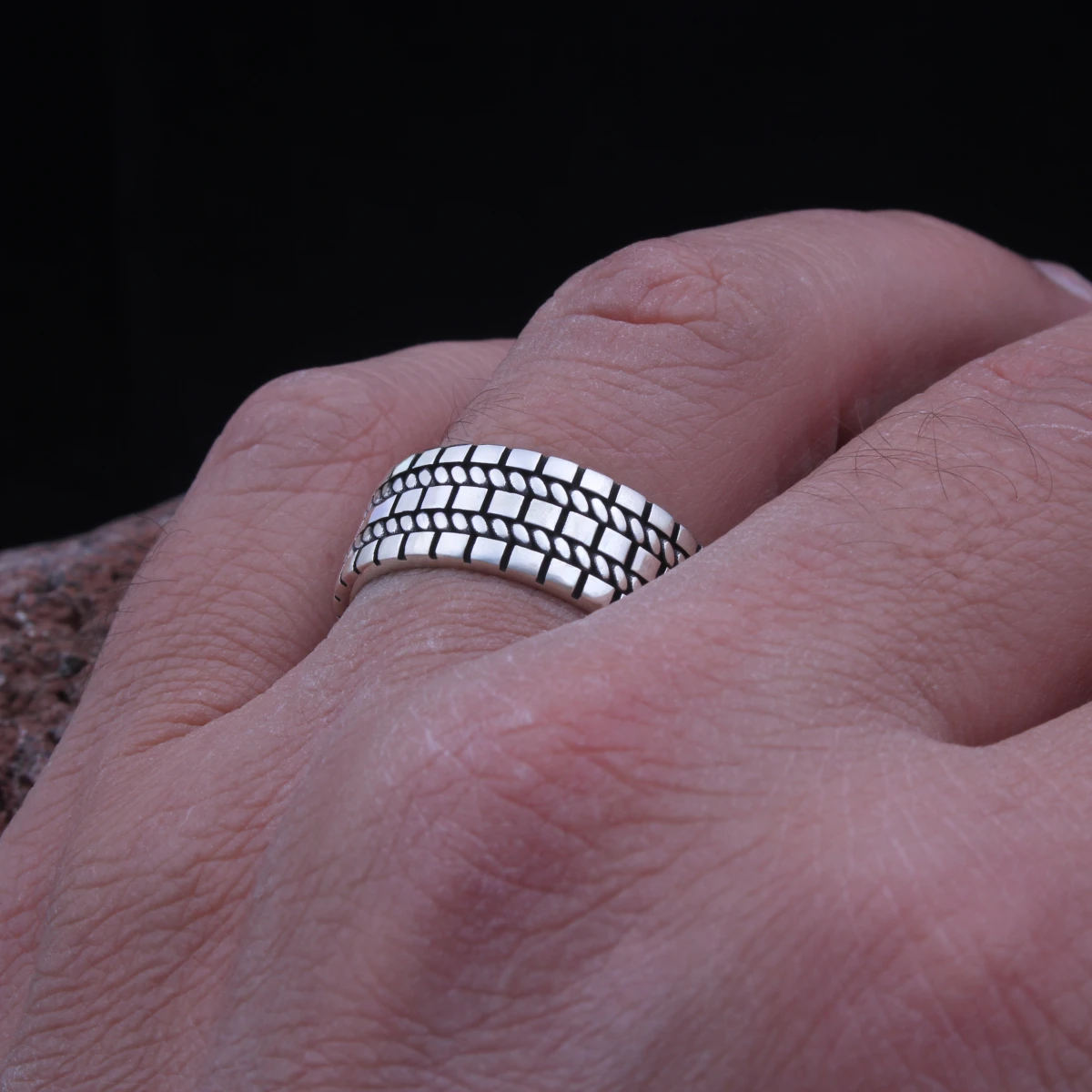 Örgü Tasarım Alyans Gümüş Erkek Yüzüğü