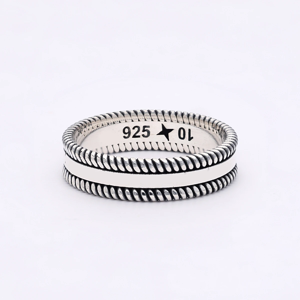 Gümüş Geometrik Zincir Desenli Alyans