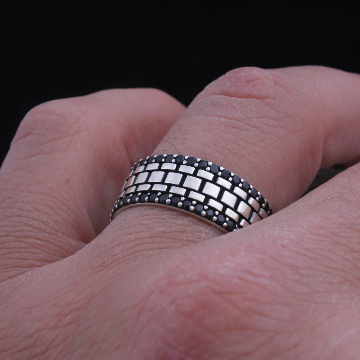 Rolex 3 Sıra Siyah Taşlı Erkek Alyans