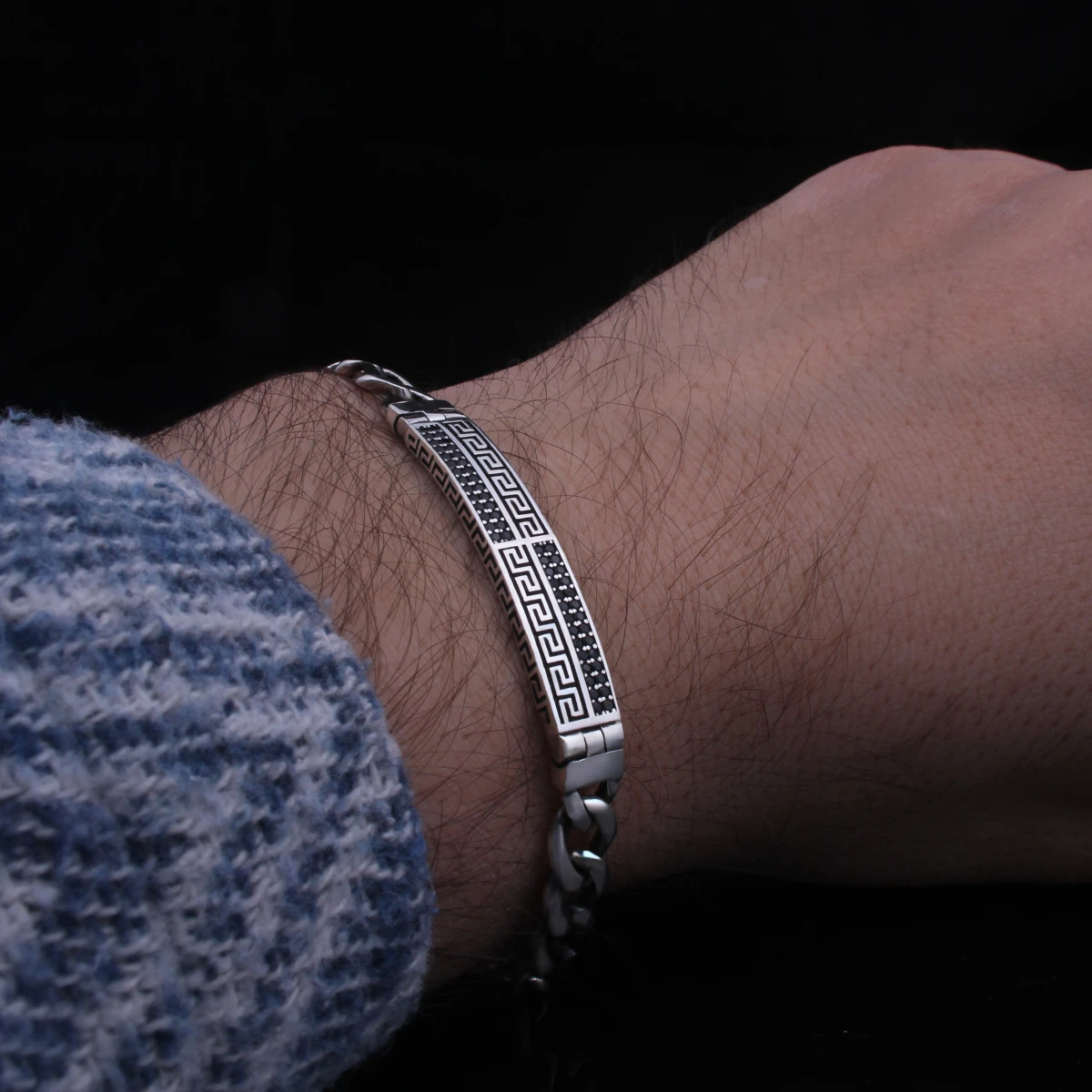 Grek Desenli Gurmet Zincir Erkek Bileklik