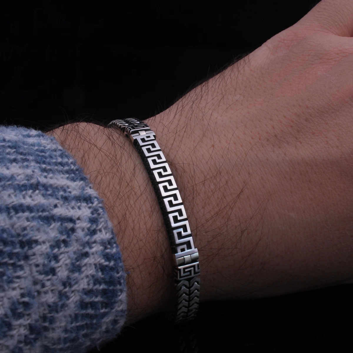 Yunan Anahtarı Motifli Gurmet Erkek Bileklik