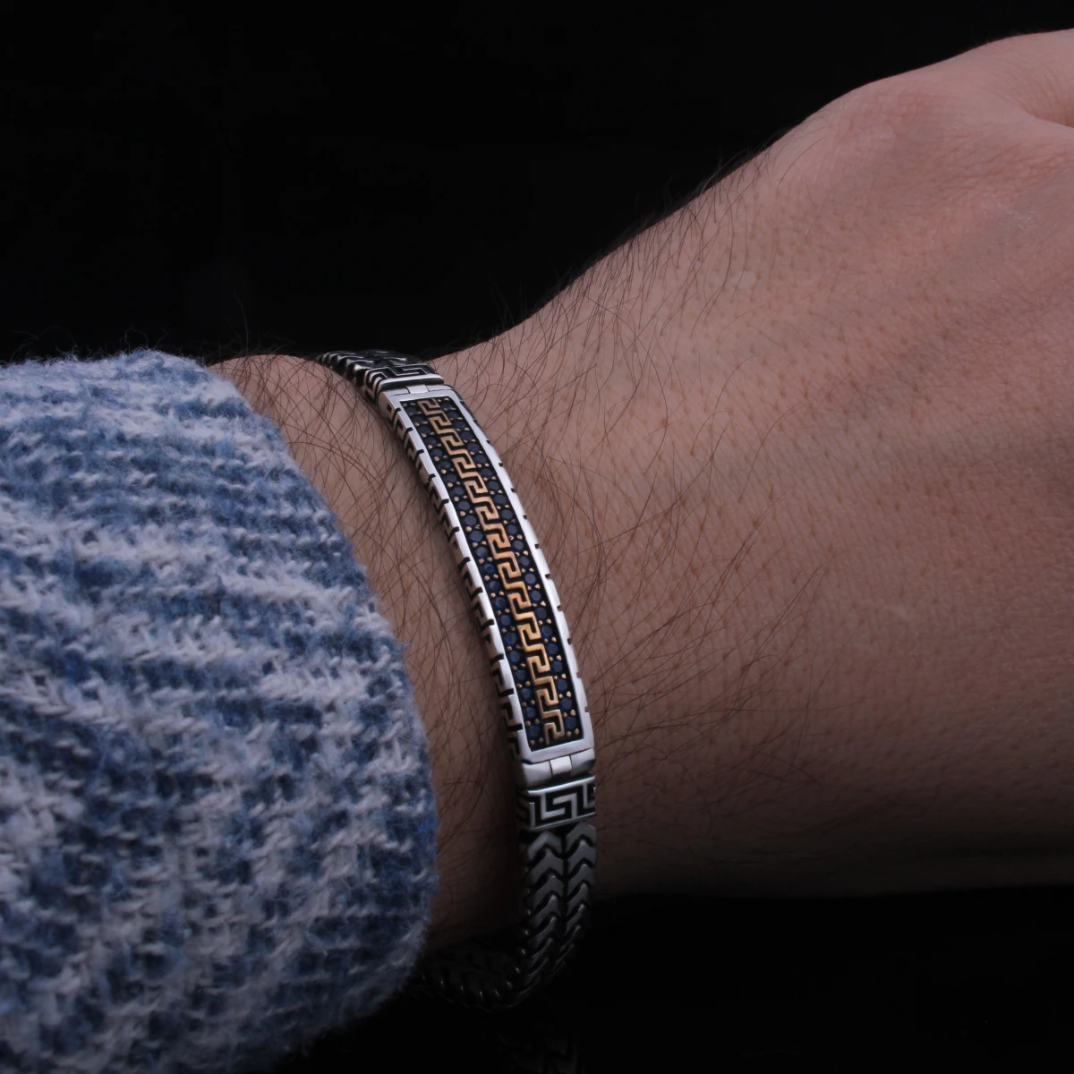 Lacivert Zirkon Taşlı Erkek Bileklik