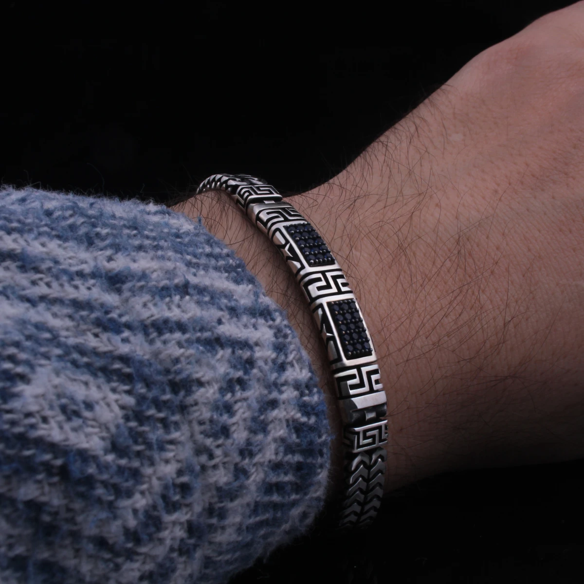 İkili Safir Mavisi Taşlı Erkek Bileklik