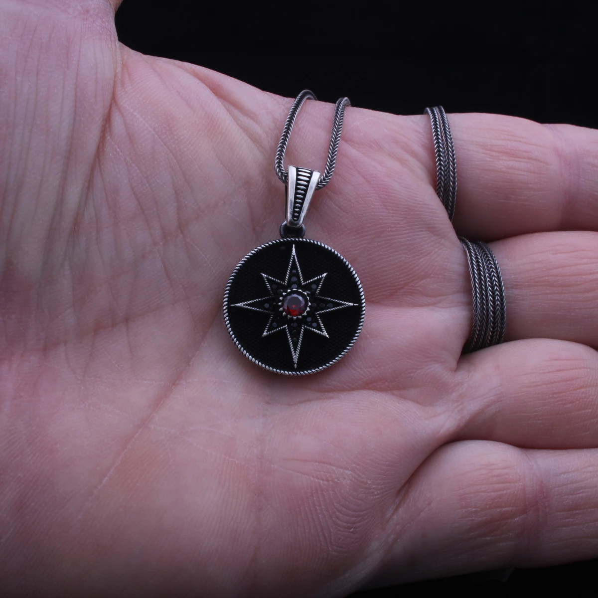 Yıldız Tasarımlı Gümüş Erkek Kolye Ucu