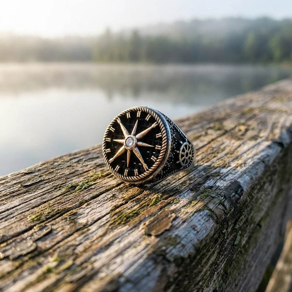 Pusula ve Kutup Yıldızı Model Erkek Yüzük