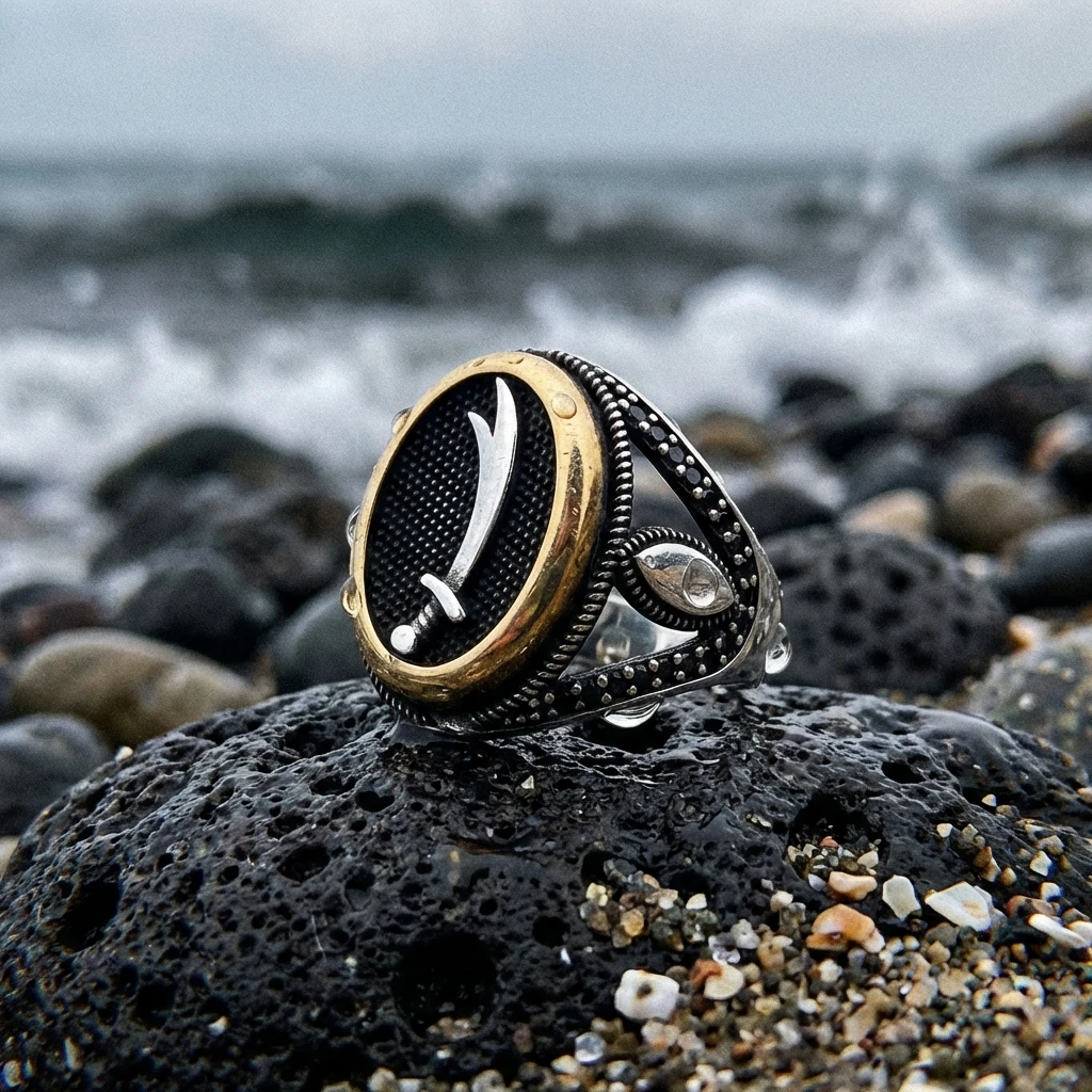 Faset Kesim Taşlı ve Siyah Zirkon Erkek Yüzük