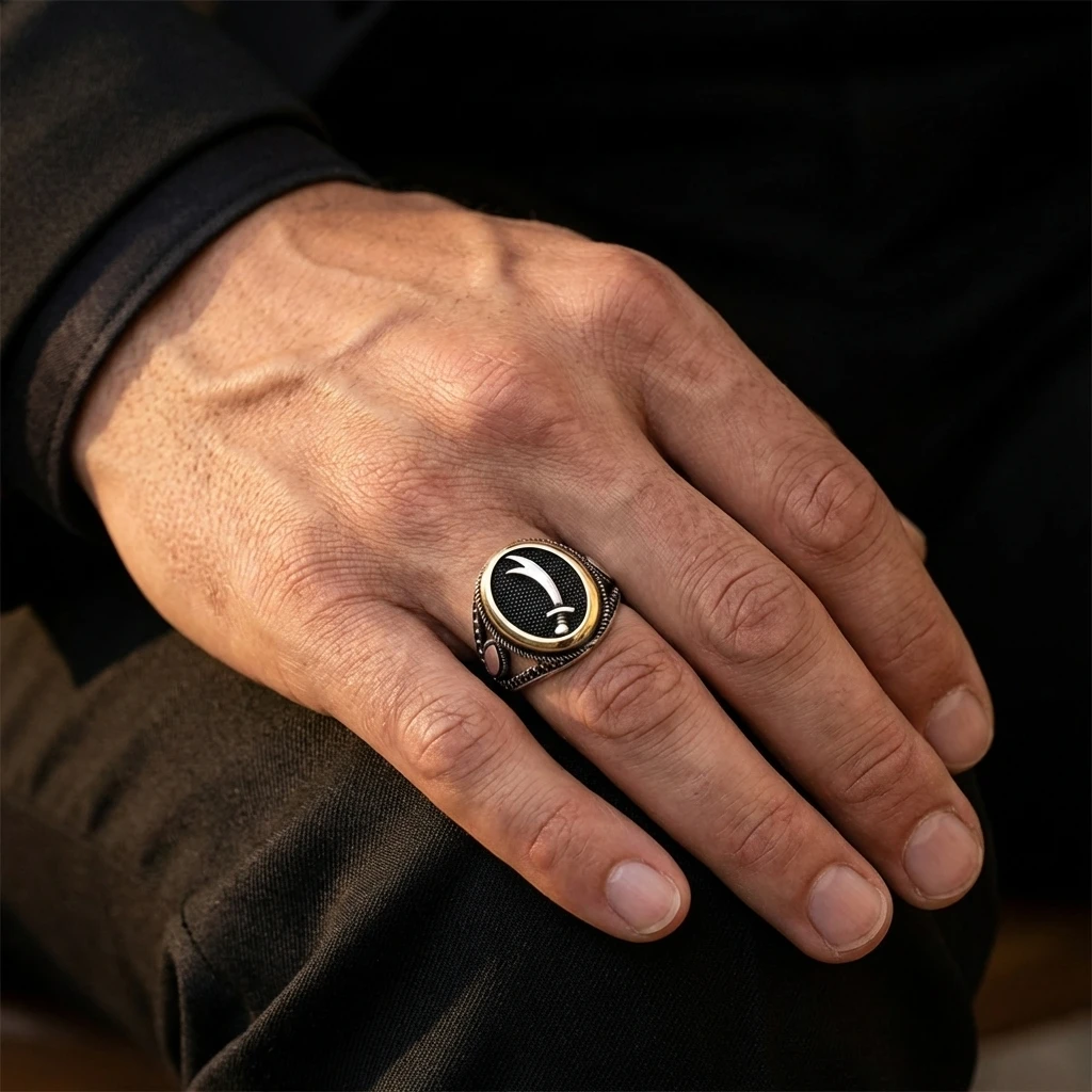 Faset Kesim Taşlı ve Siyah Zirkon Erkek Yüzük