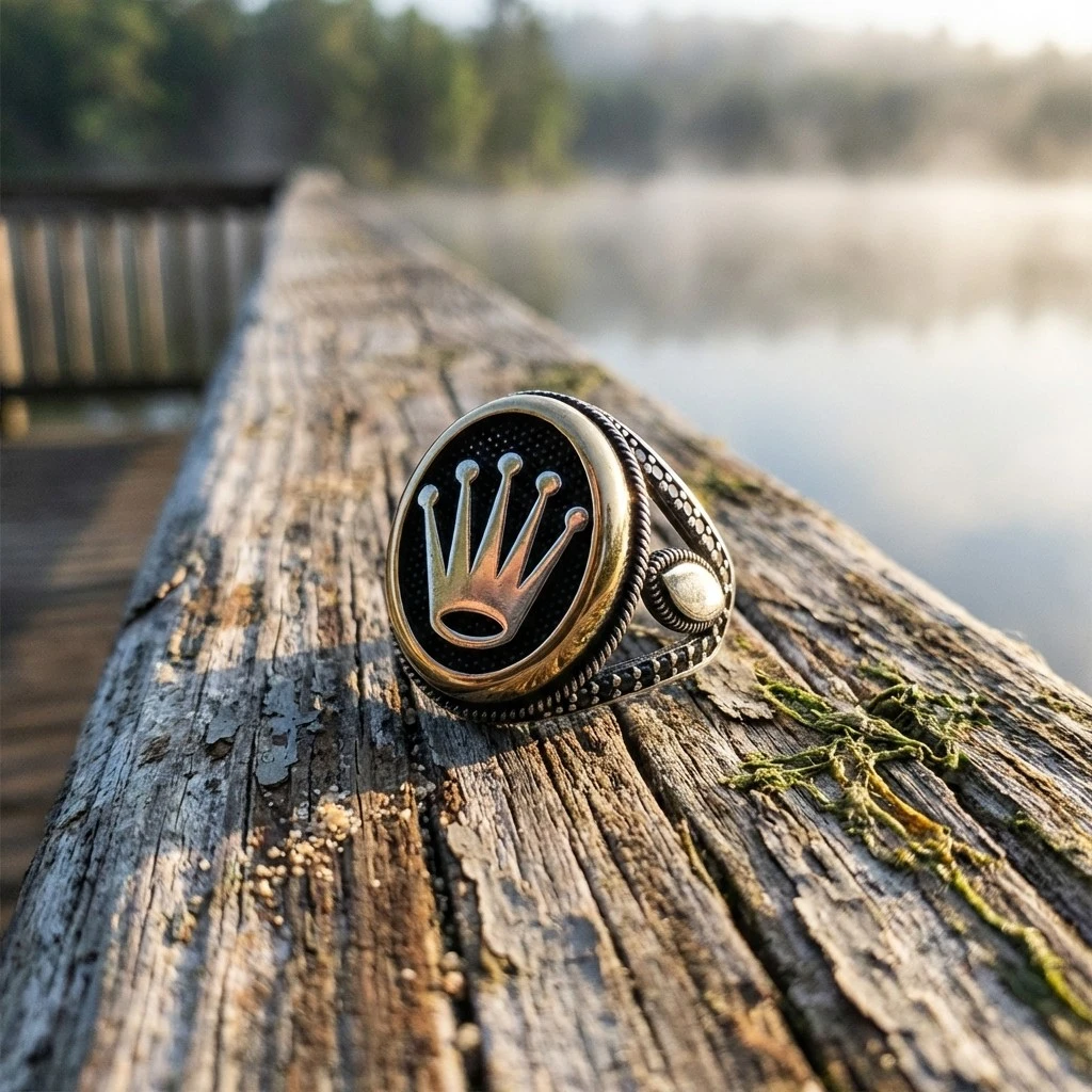 Kral Tacı Motifli Siyah Mikro Taşlı Erkek Yüzük