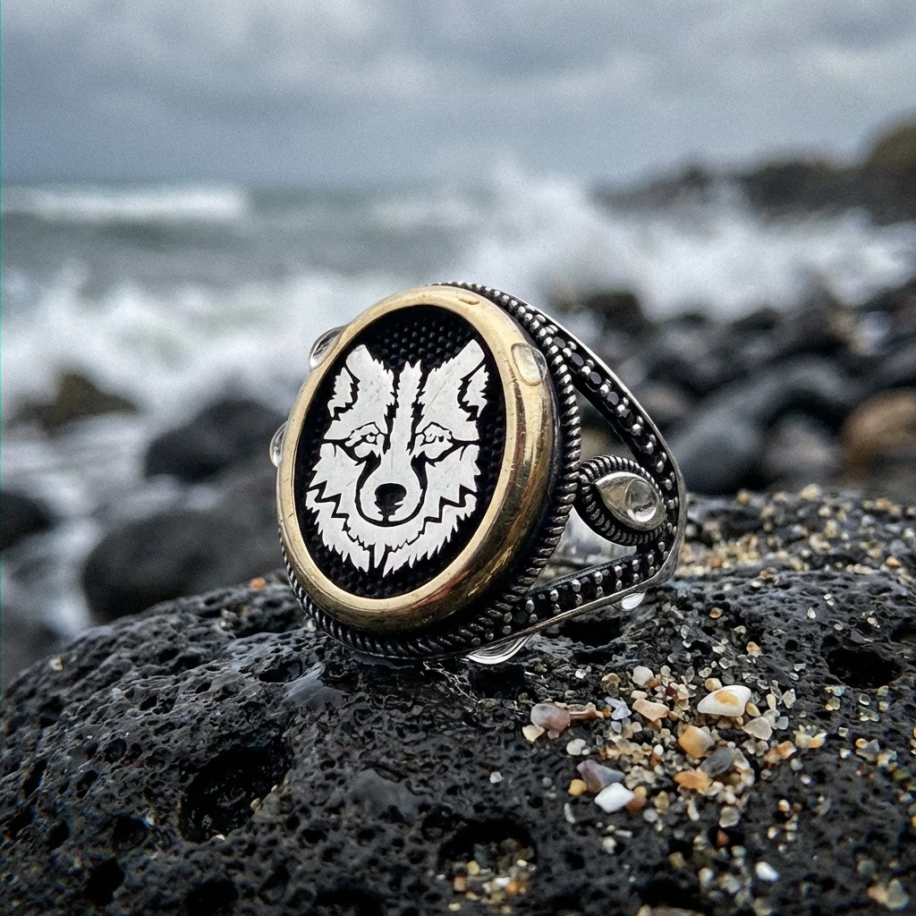 Kurt Başı Figürlü Erkek Yüzük