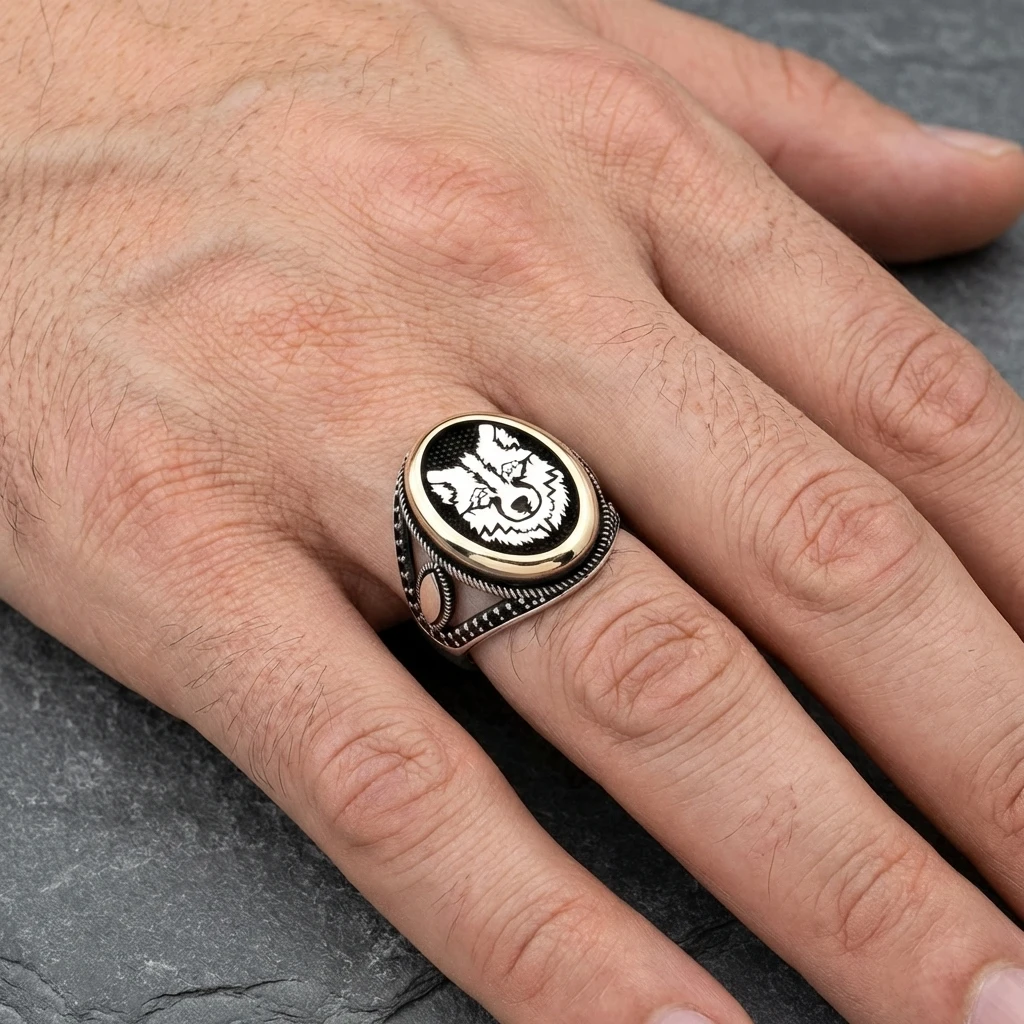 Kurt Başı Figürlü Erkek Yüzük