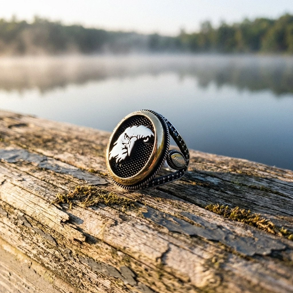 Kartal Başlı Gümüş Erkek Yüzük