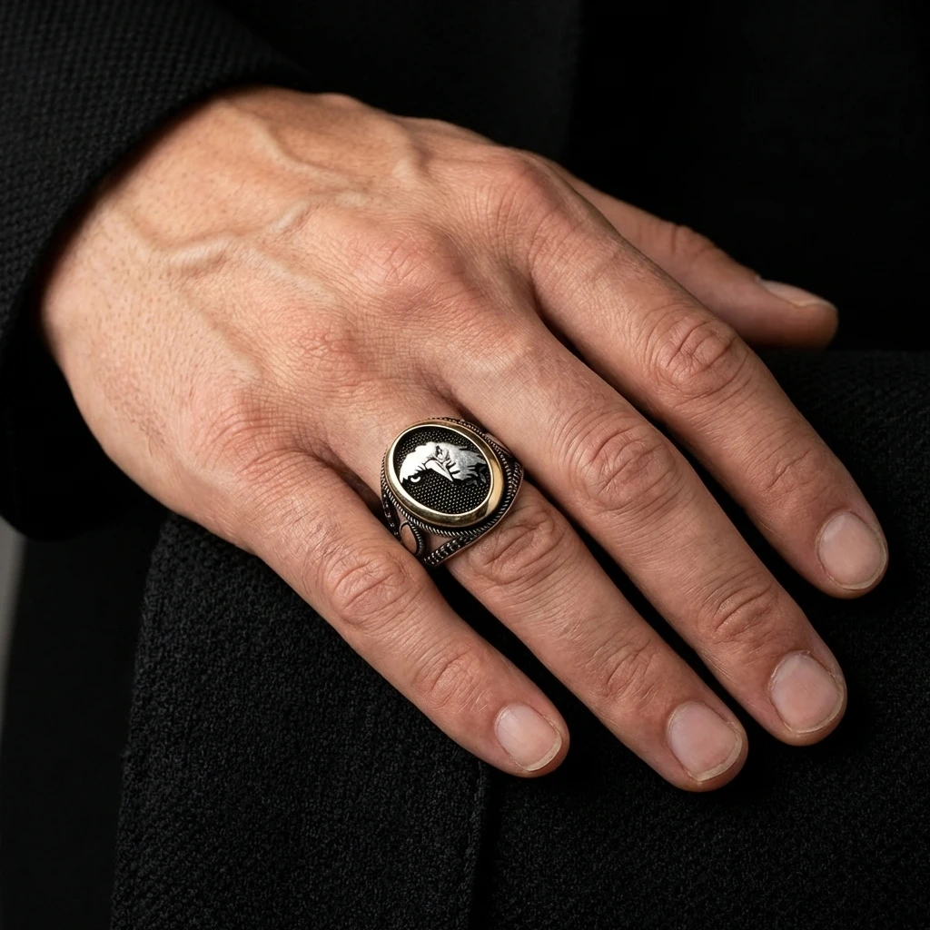 Kartal Başlı Gümüş Erkek Yüzük