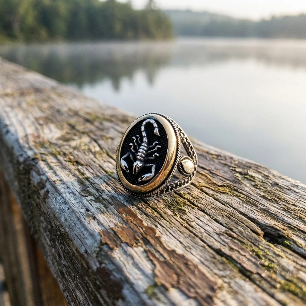 Akrep Desenli Gümüş Erkek Yüzük