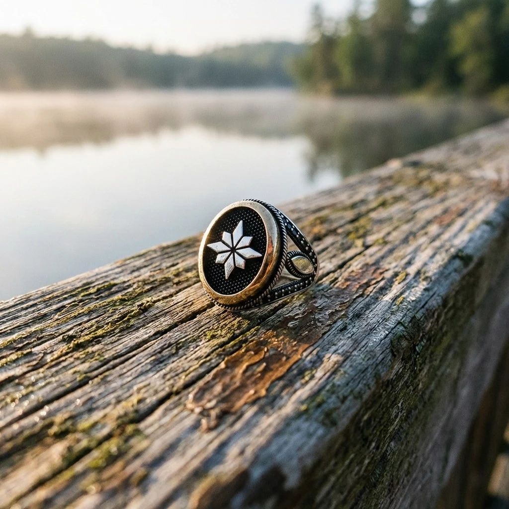 Osmanlı Tuğrası Motifli Siyah Mikro Taşlı Erkek Yüzük