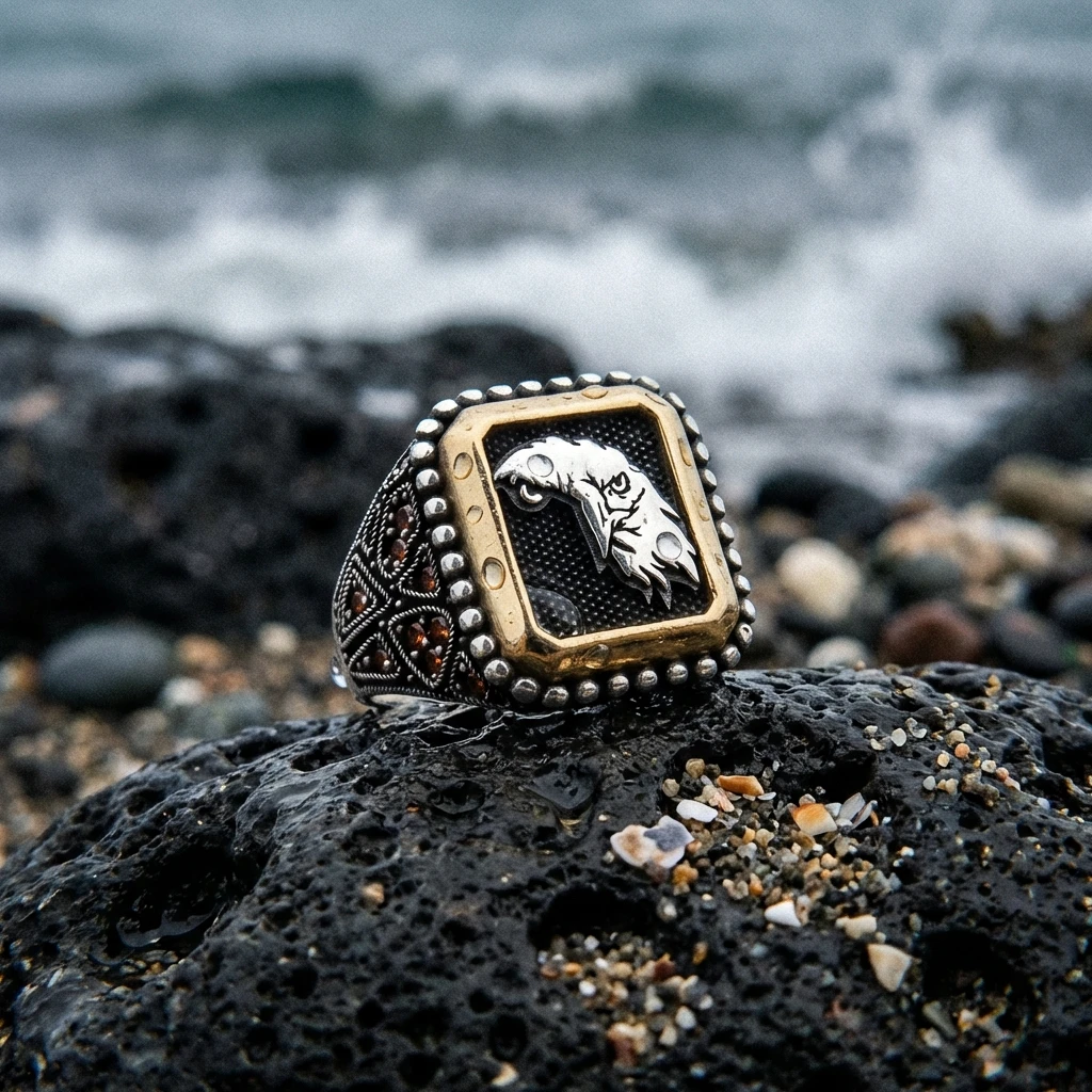 Kare Tasarım Kartal Erkek Yüzük